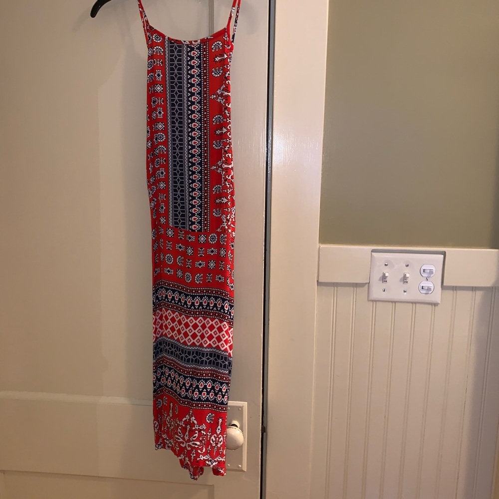 Blue red and white midi dress.